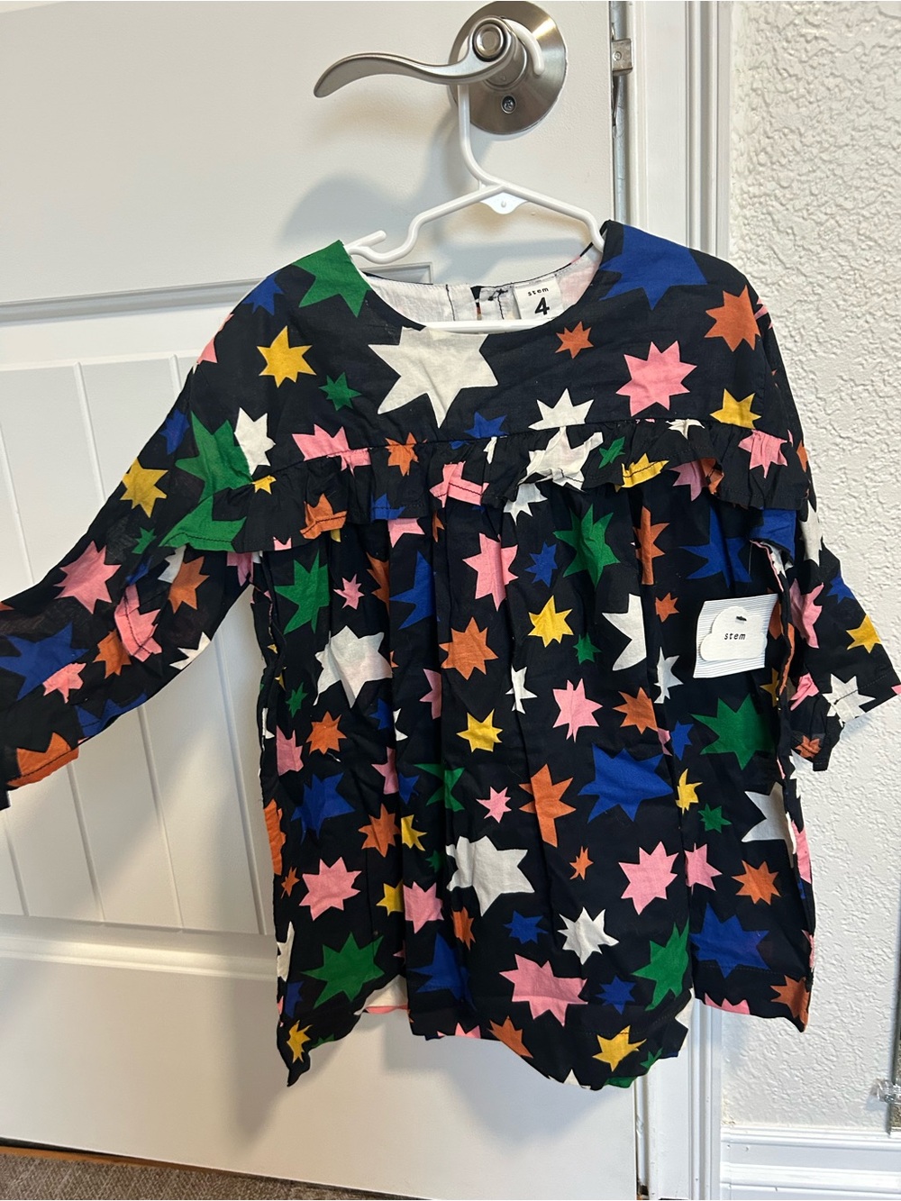 stem Black Star Print Girls' Tunic with Multicolor Stars